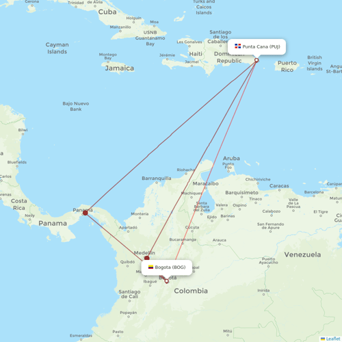 Wingo flights between Punta Cana and Bogota
