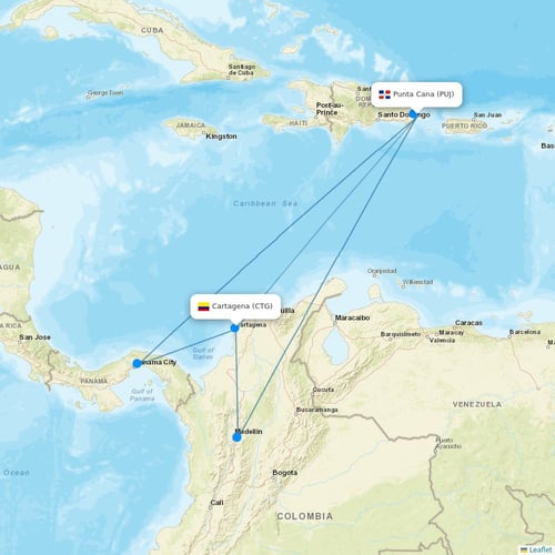 Asian Air flights between Punta Cana and Cartagena