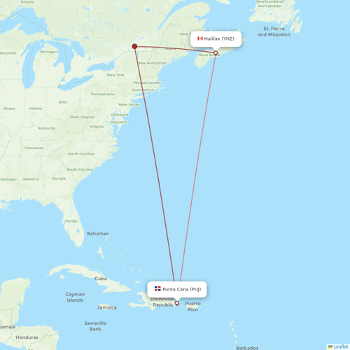 Sunwing Airlines flights between Punta Cana and Halifax