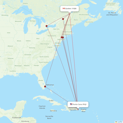 Air Transat flights between Punta Cana and Quebec