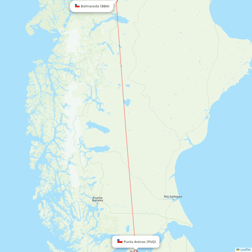 Aerovías DAP flights between Punta Arenas and Balmaceda