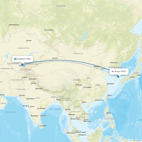 Taban Airlines flights between Busan and Tashkent