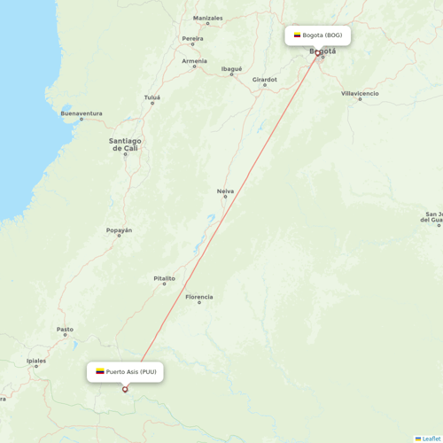 SATENA flights between Puerto Asis and Bogota