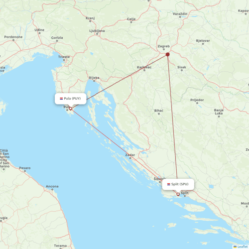Trade Air flights between Pula and Split