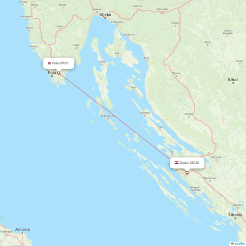 Croatia Airlines flights between Pula and Zadar