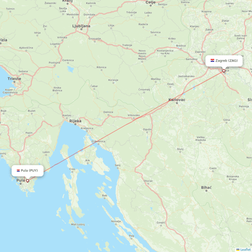 Croatia Airlines flights between Pula and Zagreb
