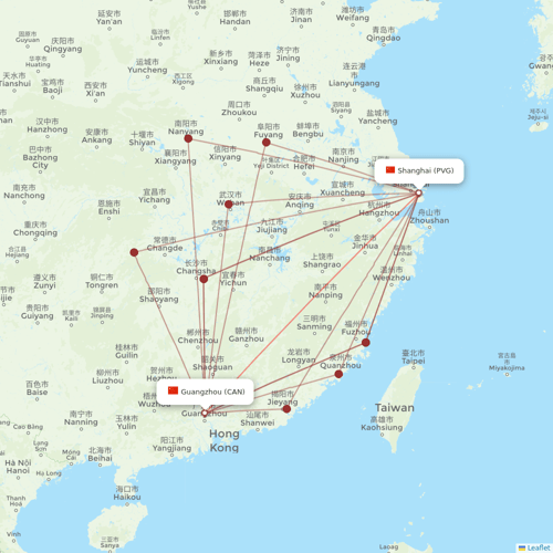 9 Air Co flights between Shanghai and Guangzhou