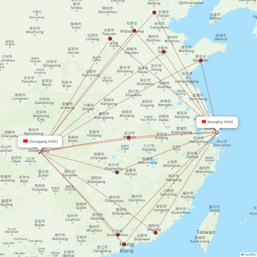 Spring Airlines flights between Shanghai and Chongqing