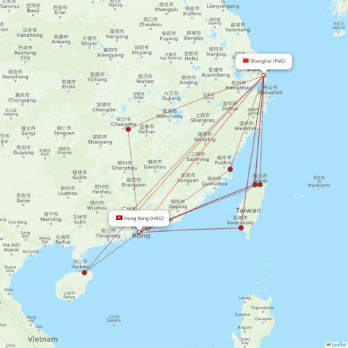 Spring Airlines flights between Shanghai and Hong Kong