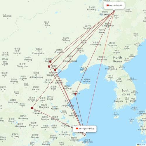 Juneyao Airlines flights between Shanghai and Harbin