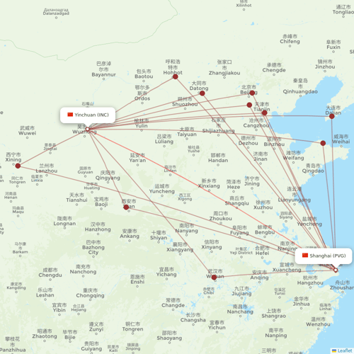 Shanghai Airlines flights between Shanghai and Yinchuan