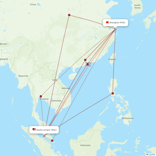 Shanghai Airlines flights between Shanghai and Kuala Lumpur