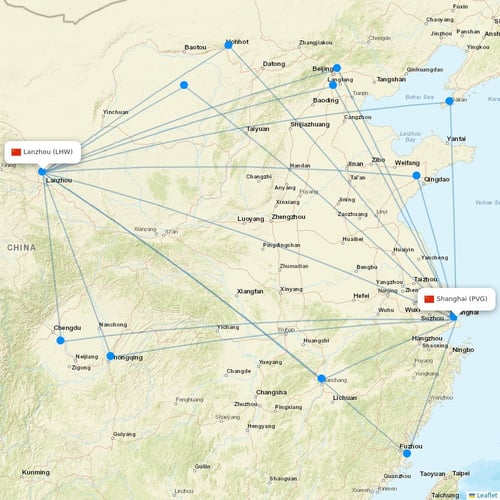 Spring Airlines flights between Shanghai and Lanzhou