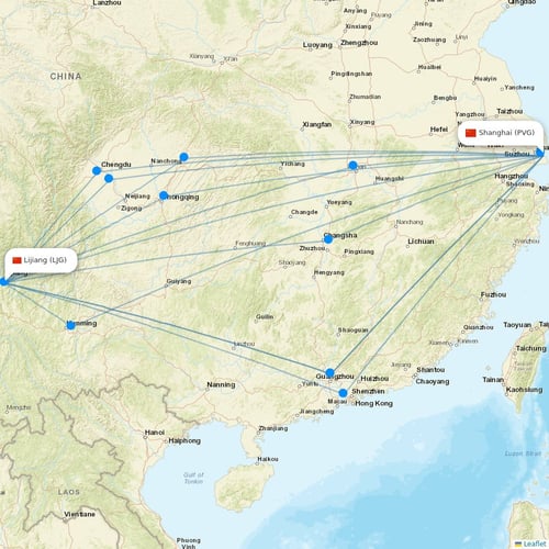 Spring Airlines flights between Shanghai and Lijiang
