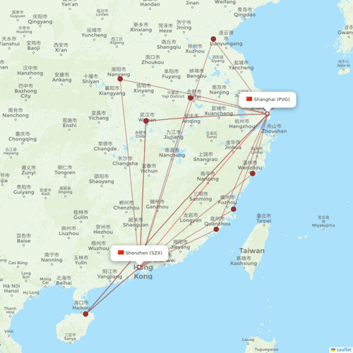 Hainan Airlines flights between Shanghai and Shenzhen