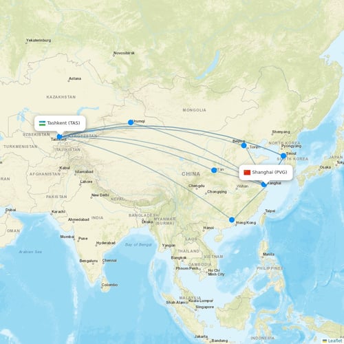 Taban Airlines flights between Shanghai and Tashkent
