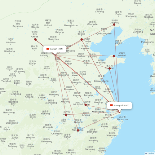 Juneyao Airlines flights between Shanghai and Taiyuan
