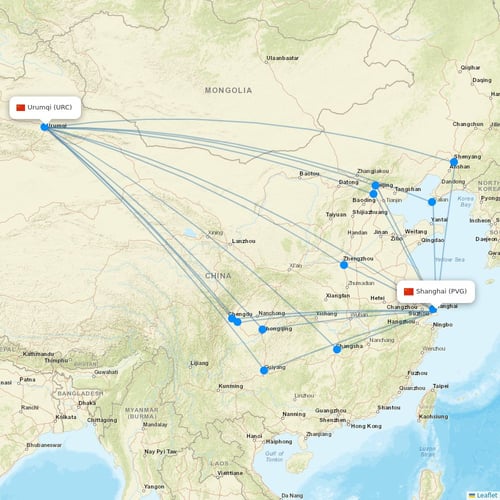 Shanghai Airlines flights between Shanghai and Urumqi