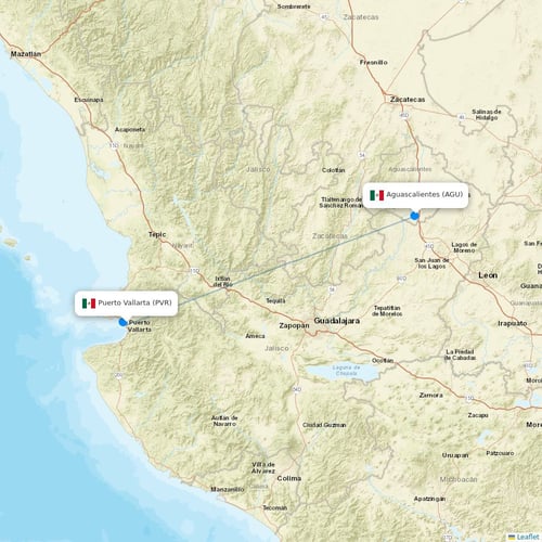 TAR Aerolineas flights between Puerto Vallarta and Aguascalientes