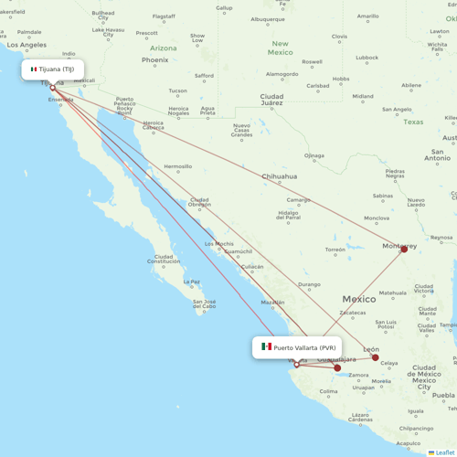 Volaris flights between Puerto Vallarta and Tijuana