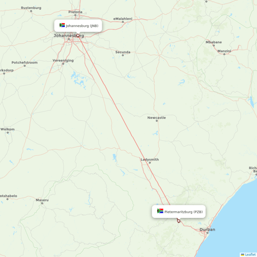 Airlink (South Africa) flights between Pietermaritzburg and Johannesburg