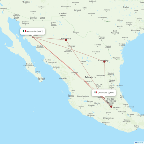 TAR Aerolineas flights between Queretaro and Hermosillo