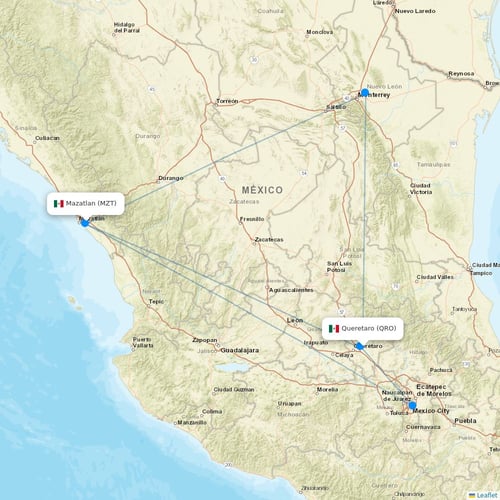 TAR Aerolineas flights between Queretaro and Mazatlan