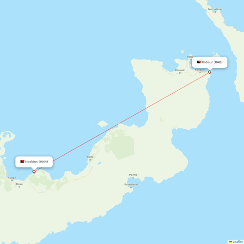 Air Niugini flights between Rabaul and Hoskins