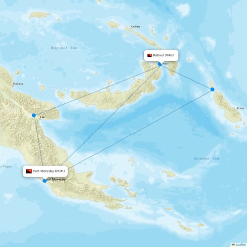 PNG Air flights between Rabaul and Port Moresby