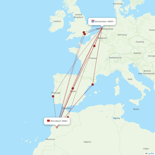 Transavia flights between Marrakech and Amsterdam