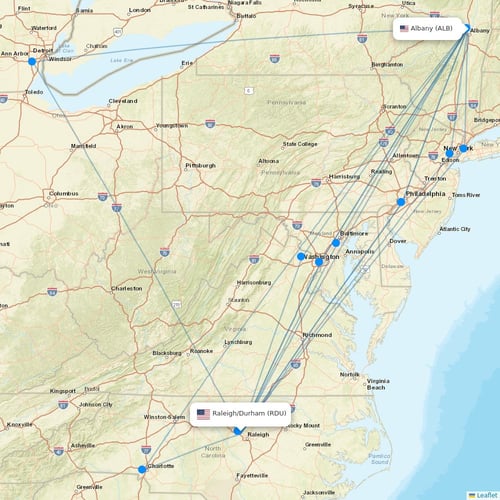 Xtra Airways flights between Raleigh/Durham and Albany