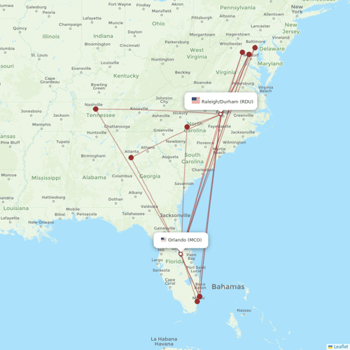 Frontier Airlines flights between Raleigh/Durham and Orlando