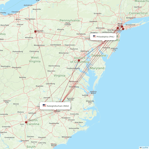Frontier Airlines flights between Raleigh/Durham and Philadelphia