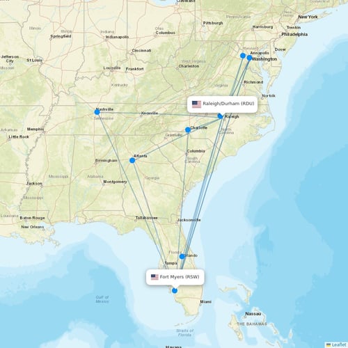 Breeze Airways flights between Raleigh/Durham and Fort Myers