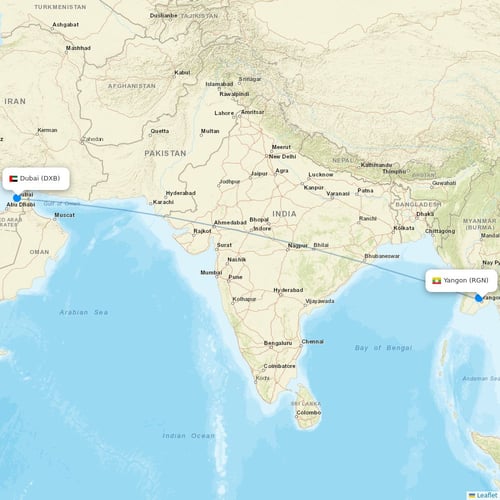 Myanmar Airways International flights between Yangon and Dubai