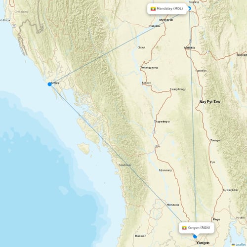 Mann Yadanarpon Airlines flights between Yangon and Mandalay