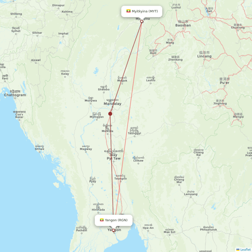 Air KBZ flights between Yangon and Myitkyina