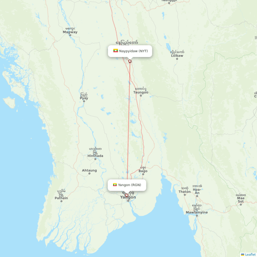Myanmar National Airlines flights between Yangon and Naypyidaw