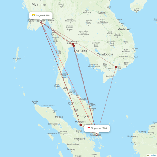 Myanmar National Airlines flights between Yangon and Singapore