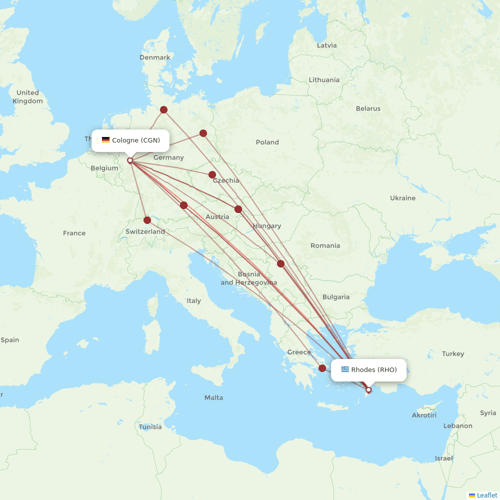 Atlasglobal flights between Rhodes and Cologne