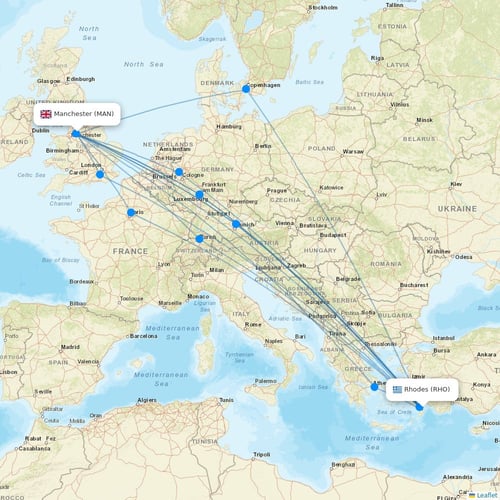 Jet2 flights between Rhodes and Manchester