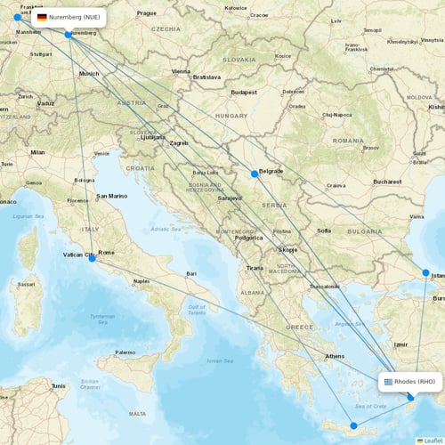 Norwegian Air UK flights between Rhodes and Nuremberg