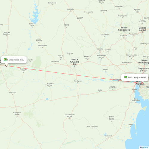 Passaredo flights between Santa Maria and Porto Alegre
