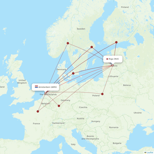 Air Baltic flights between Riga and Amsterdam