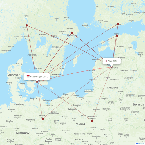 Air Baltic flights between Riga and Copenhagen
