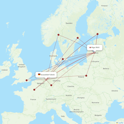 Air Baltic flights between Riga and Dusseldorf