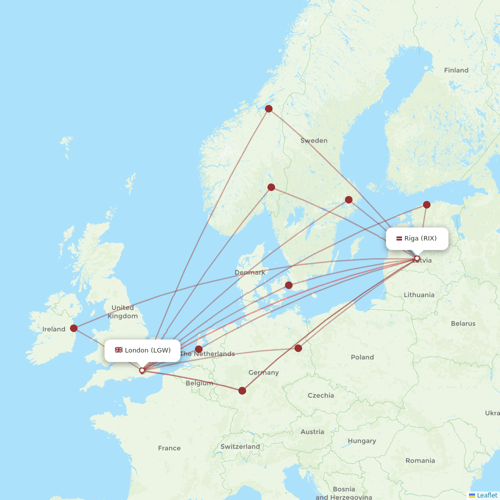 Air Baltic flights between Riga and London