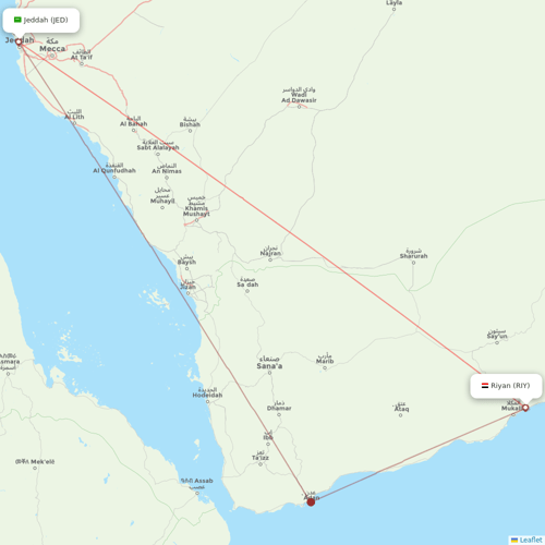 Yemenia flights between Riyan and Jeddah