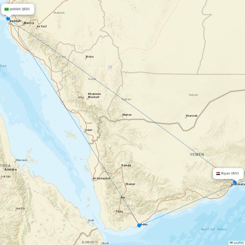 Yemenia flights between Riyan and Jeddah