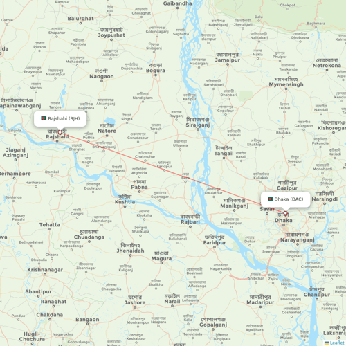 Novoair flights between Rajshahi and Dhaka